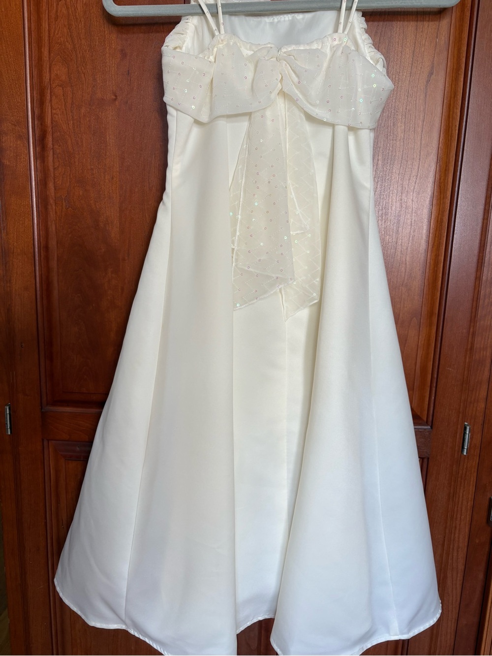 American Princess Ivory Satin Dress with Pale Pink Sequin Detail - Picture 7 of 7
